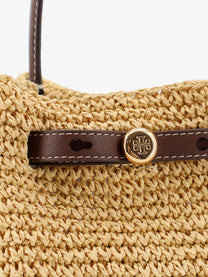 Tory Burch Women's Romy Raffia and Leather Bucket Bag White