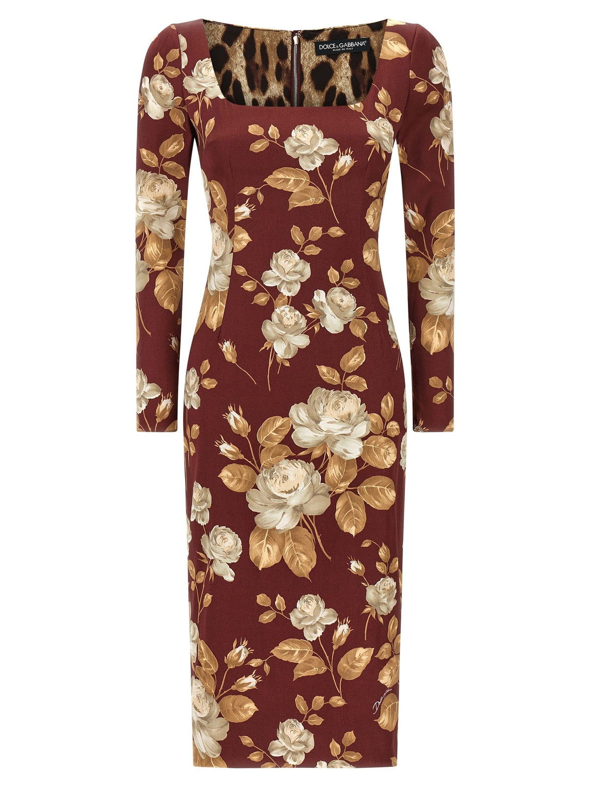 Dolce &amp; Gabbana Rose Print Dress Gold