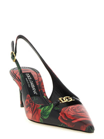Dolce &amp; Gabbana Rose Print Slingbacks Gold