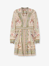Zimmermann Women's Roselight Plunge Tapestry Print Linen Dress Green