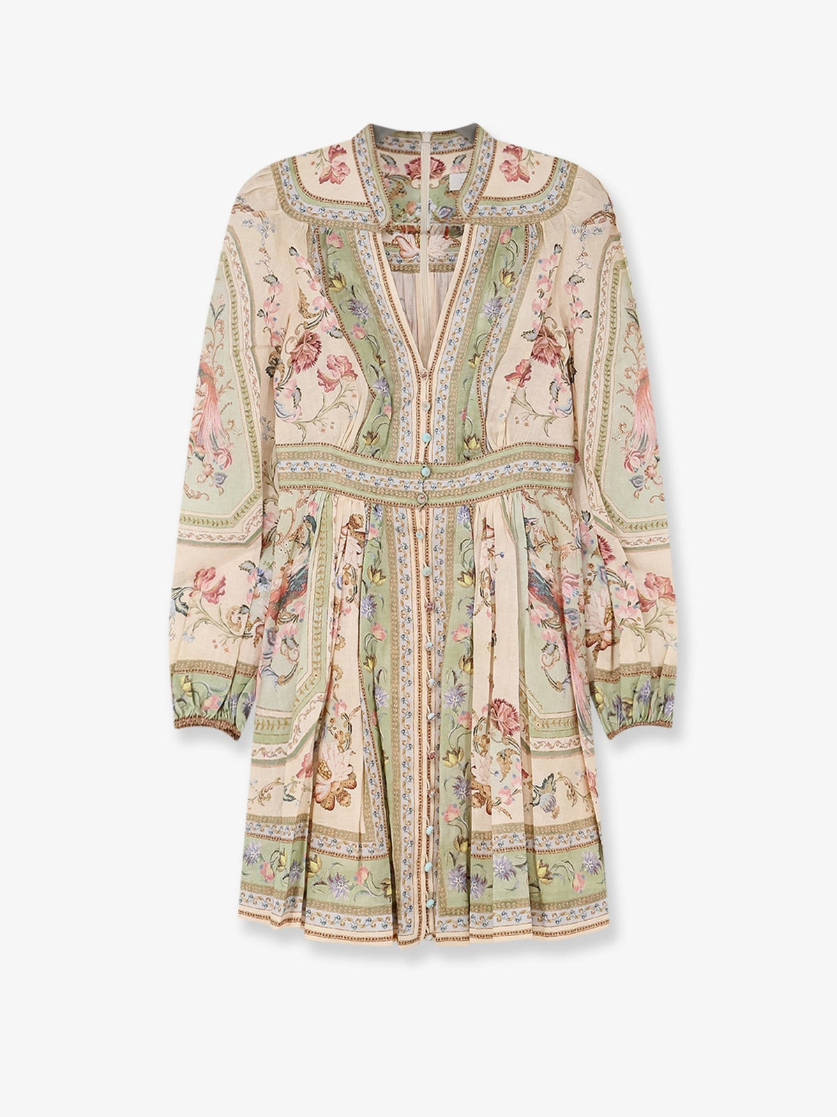 Zimmermann Women's Roselight Plunge Tapestry Print Linen Dress Green