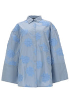 ROTATE Birger Christensen Women's Oversize Shirt with Dettoglio Floral Blue