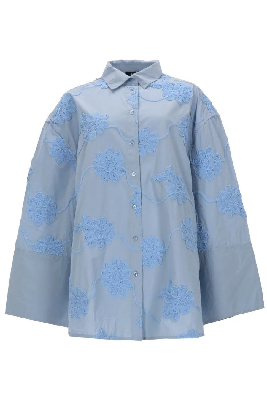 ROTATE Birger Christensen Women's Oversize Shirt with Dettoglio Floral Blue