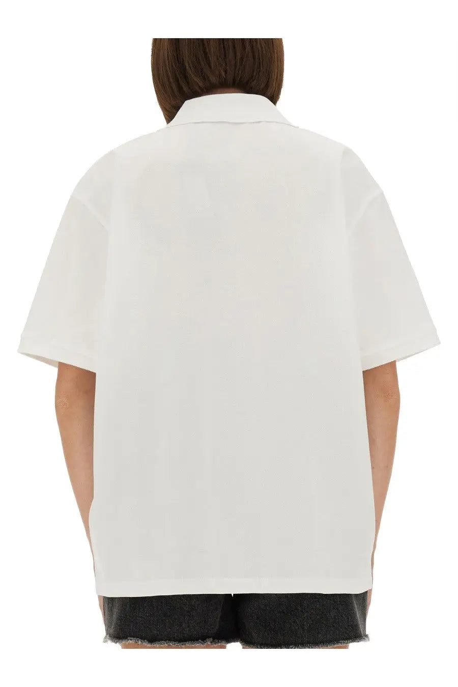 White short-sleeved button-up shirt with classic collar and relaxed fit in cotton by rotate birger christensen