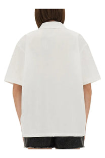 White short-sleeved button-up shirt with classic collar and relaxed fit in cotton by rotate birger christensen