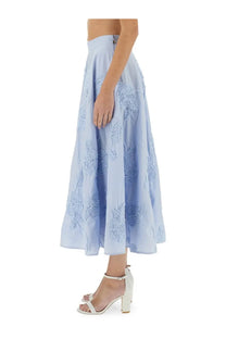 Rotate Birger Christensen women’s light blue floral midi skirt with delicate embroidery and flowing fabric