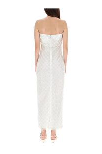 Rotate birger christensen women’s long dress white strapless floor-length lace gown with beading along back zipper