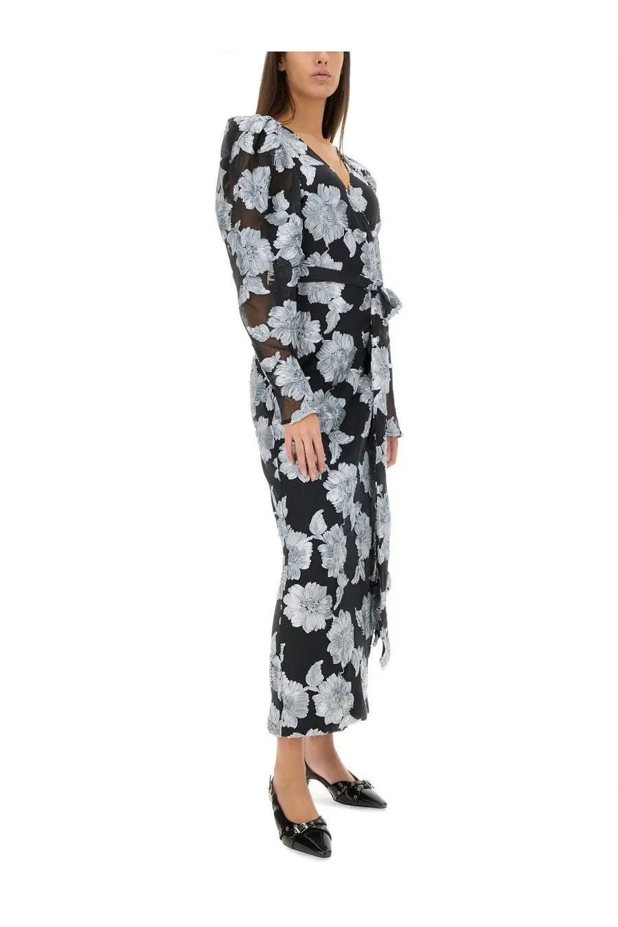 ROTATE Birger Christensen Women's Long Floral Dress Black, view 2