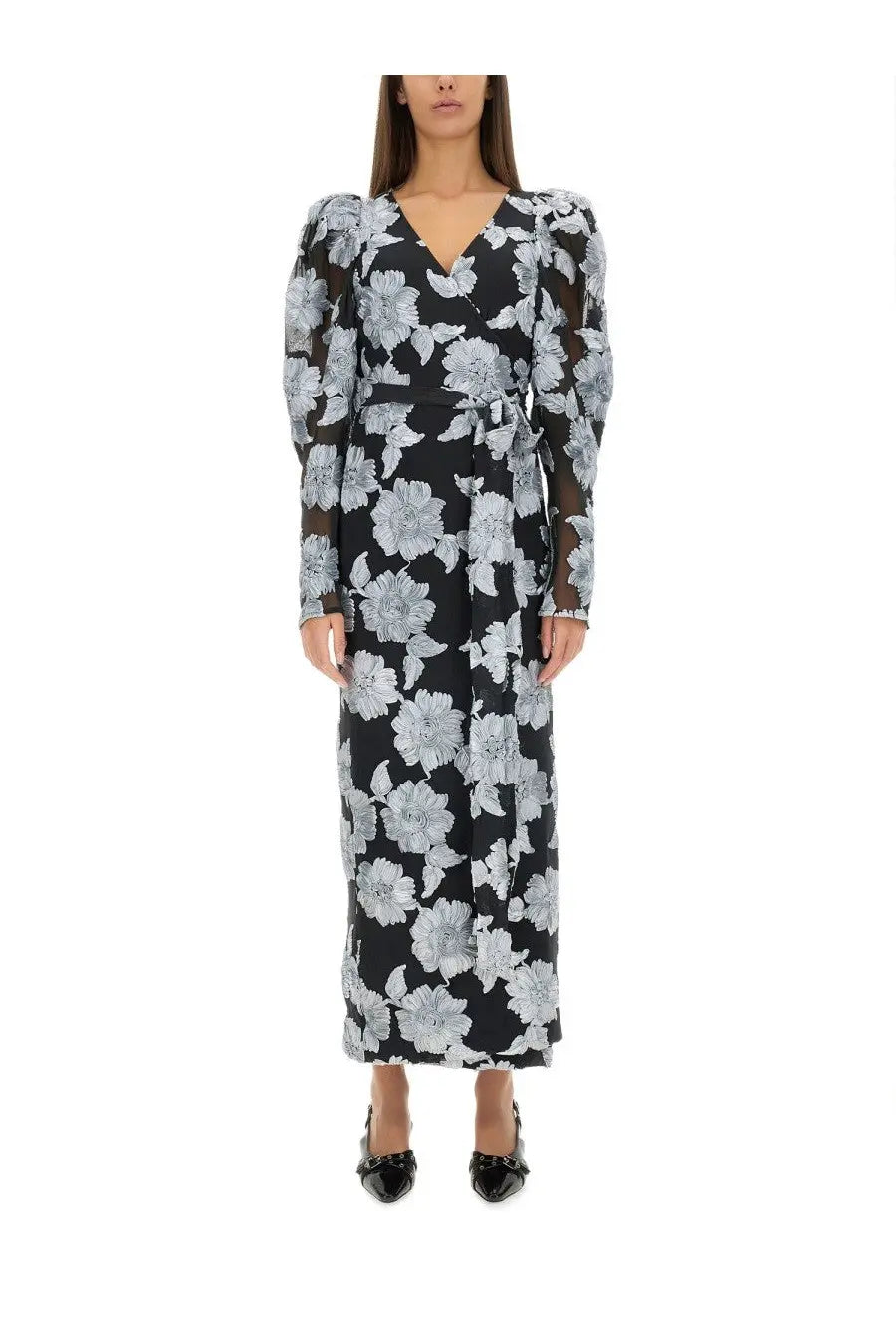 ROTATE Birger Christensen Women's Long Floral Dress Black