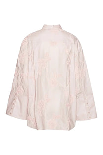 Rotate Birger Christensen women’s oversized shirt blue shown from the back with floral embroidery on sleeves and back