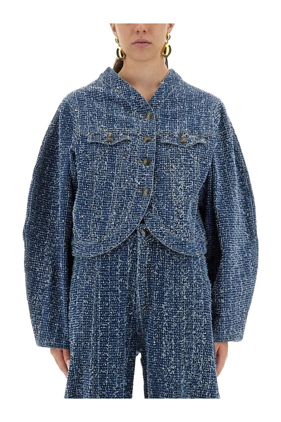 Rotate Birger Christensen blue tweed cropped jacket with textured weave
