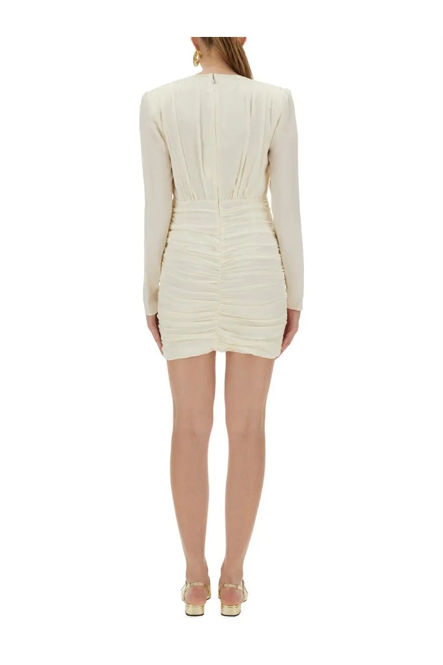 ROTATE Birger Christensen Women's Satin Gathered Mini Dress White, view 3