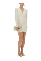 ROTATE Birger Christensen Women's Satin Gathered Mini Dress White, view 4