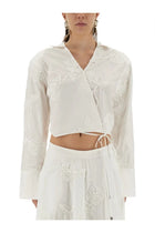 ROTATE Birger Christensen Women's Wrap Around Shirt Top White