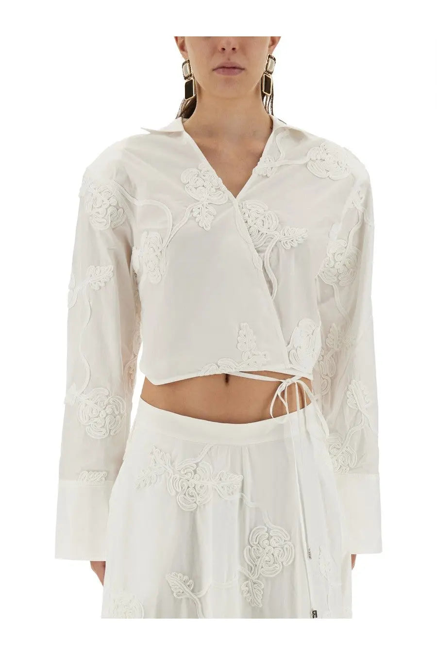 ROTATE Birger Christensen Women's Wrap Around Shirt Top White