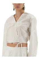 ROTATE Birger Christensen Women's Wrap Around Shirt Top White, view 4