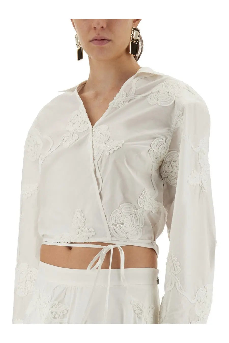 ROTATE Birger Christensen Women's Wrap Around Shirt Top White, view 4