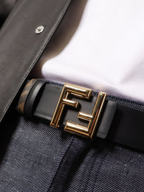 Fendi Men's Rounded Reversible Belt Black
