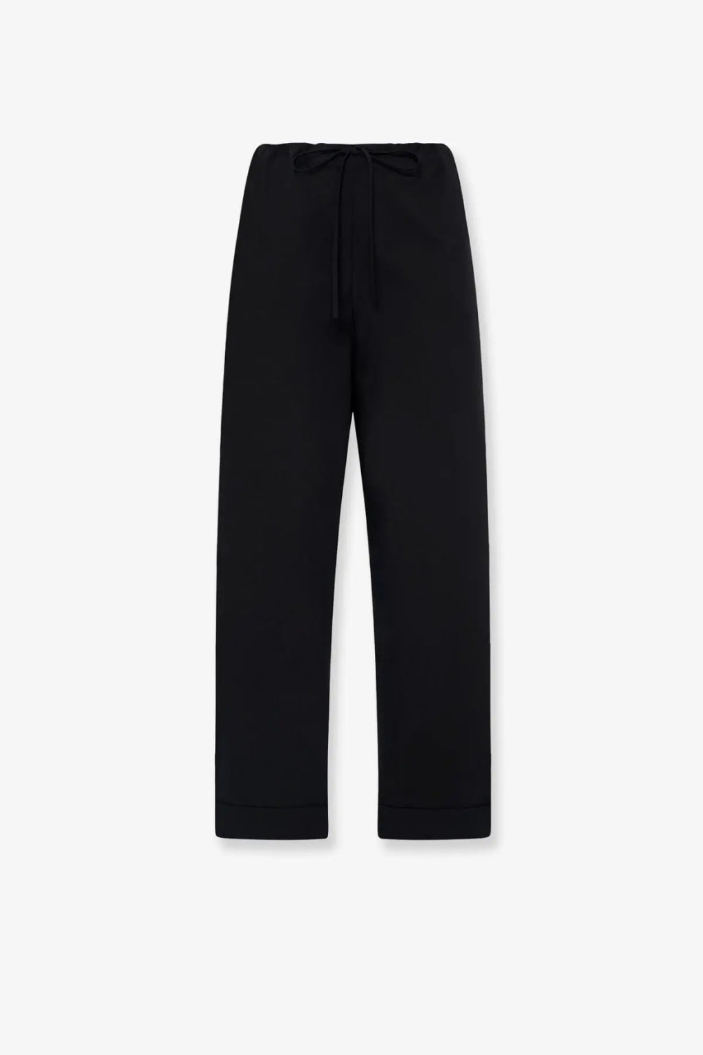 The row women’s delano cotton trousers in black feature a drawstring waist and straight legs for a comfortable fit