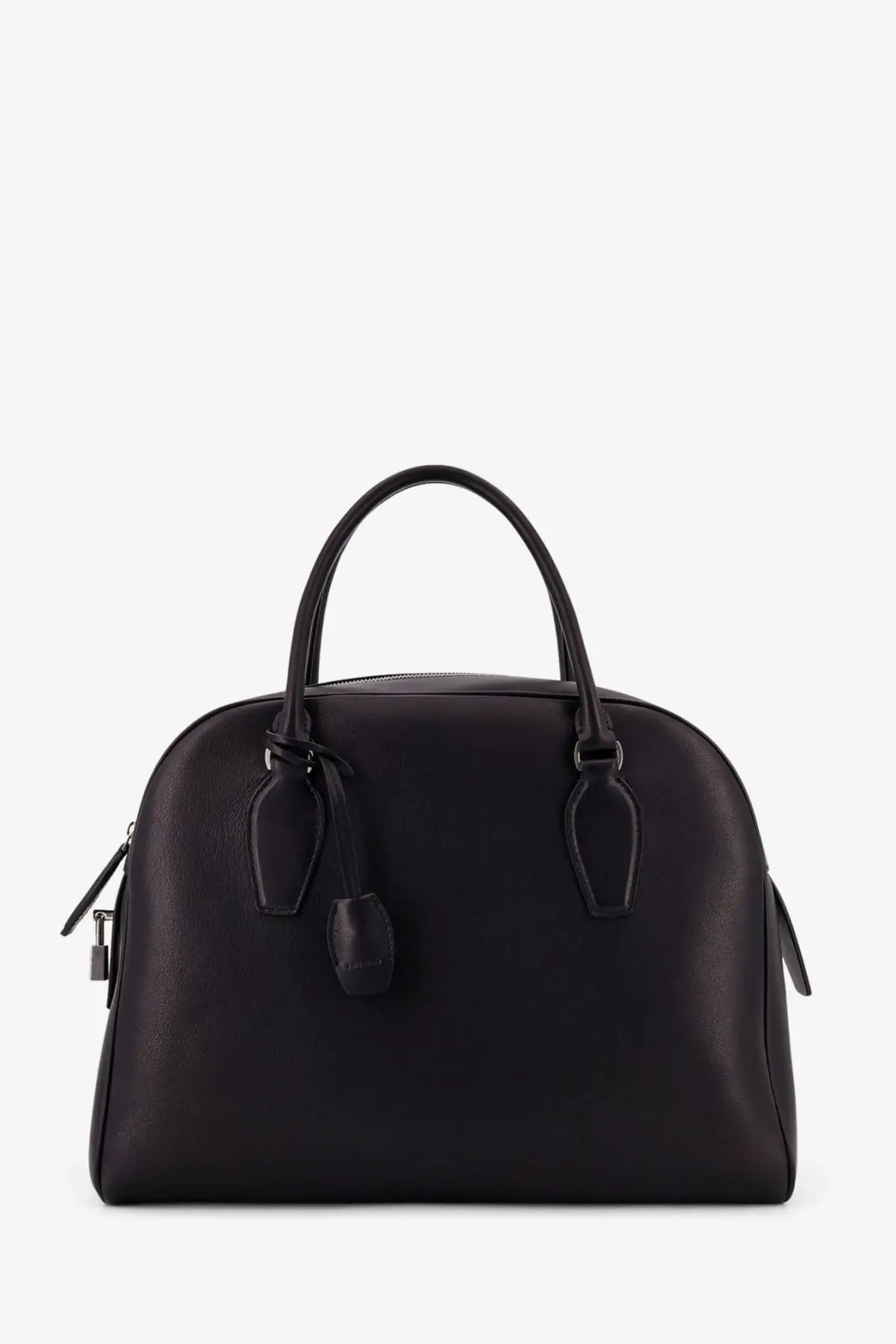 The Row women’s India black leather handbag with a structured dome shape and top handles satchel design