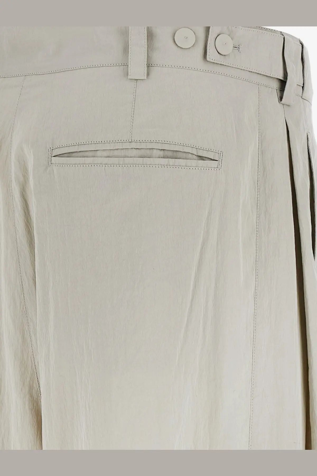 The row women’s iven silk and nylon trousers grey with beige linen buttoned waistband and subtle stitching details