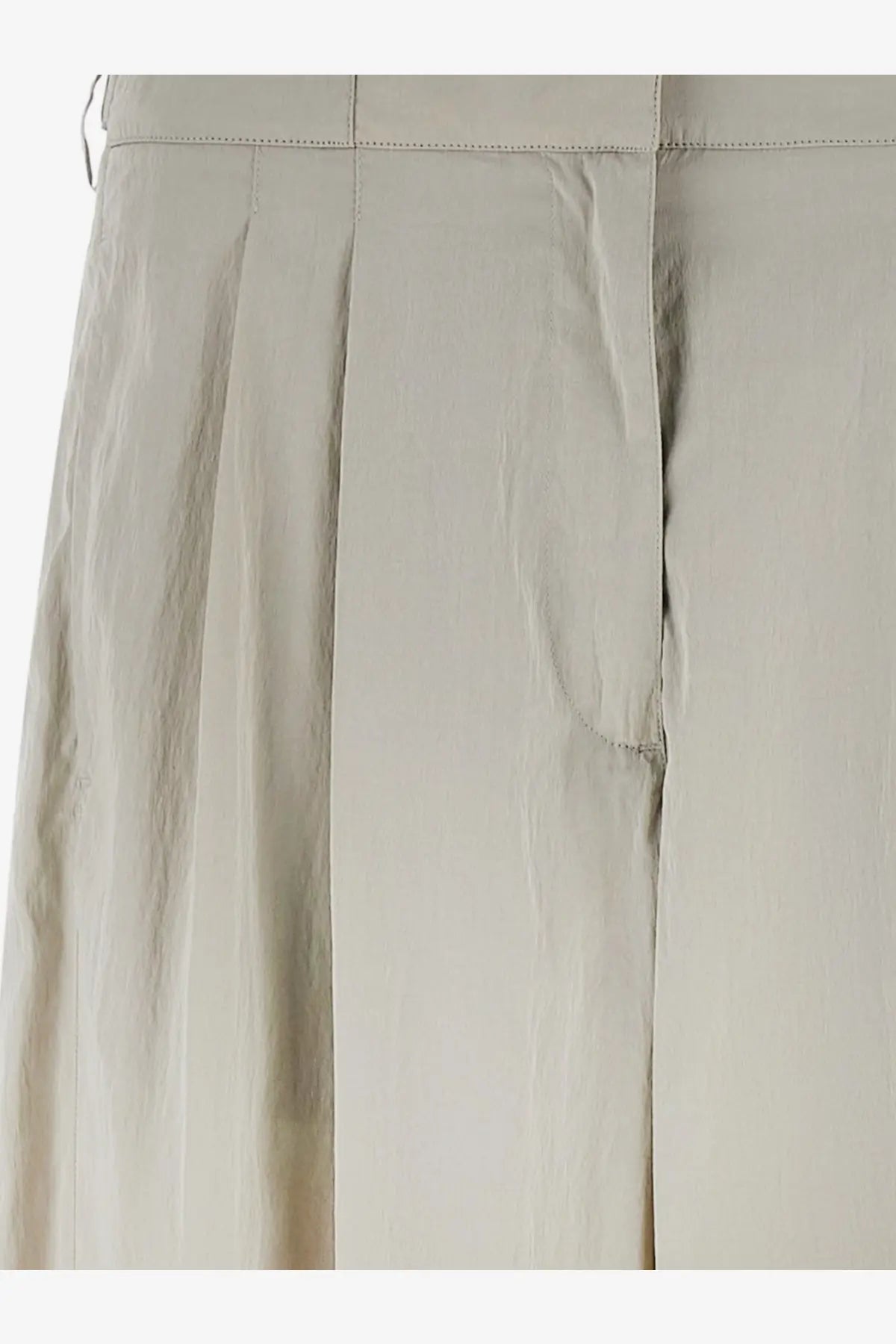 The row women’s iven silk and nylon trousers in grey with beige pleated design and subtle stitching details
