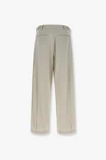 Beige wide-leg tailored trousers with subtle back pleats made of silk and nylon by The Row womens Iven in grey