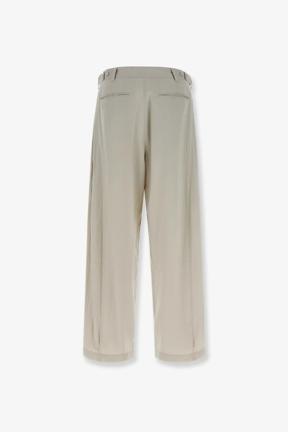 Beige wide-leg trousers with tailored fit and subtle back pleats from the row women’s iven silk and nylon grey trousers