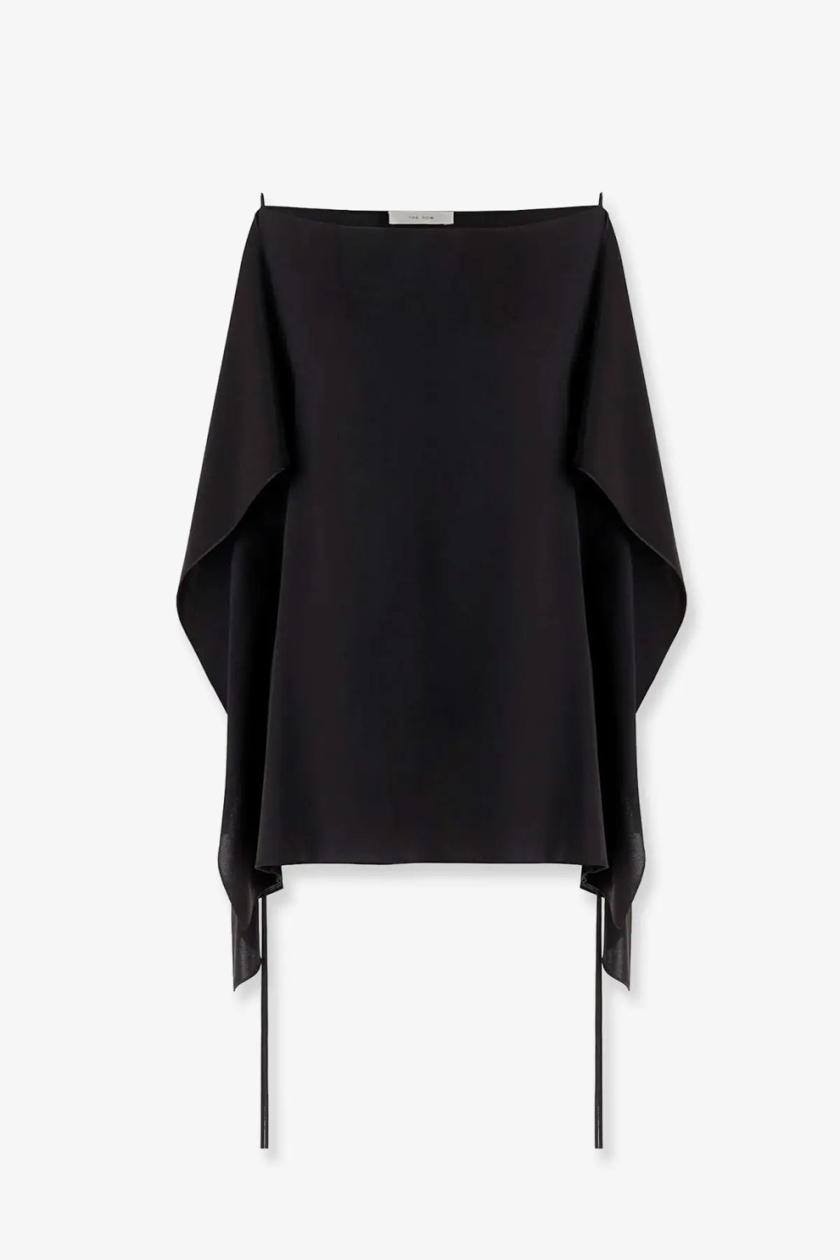 The row women’s koray silk top black in satin with wide flowing sleeves and asymmetrical hemline