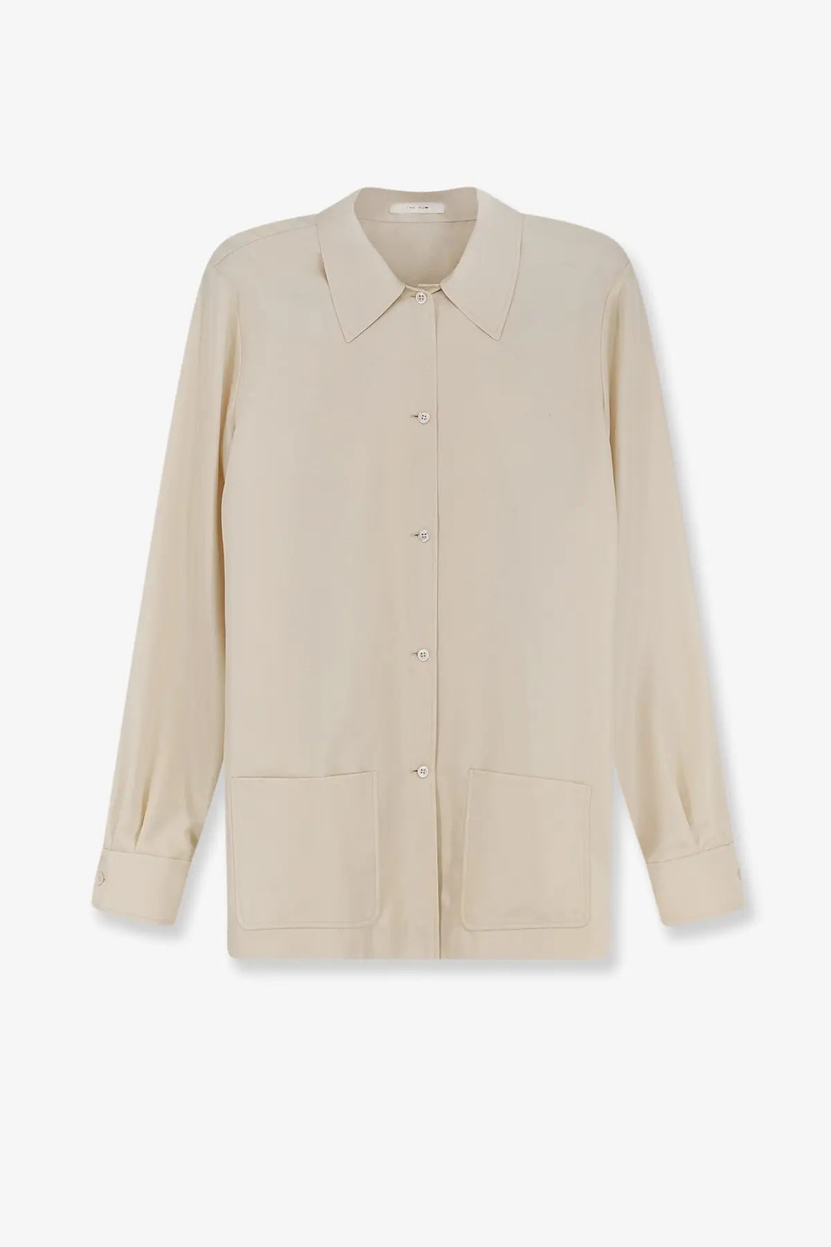 Beige silk blouse with classic collar and front button closure from the row womens lucetta silk shirt white