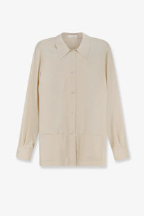 Beige silk blouse with classic collar and front button closure from the row womens lucetta silk shirt white