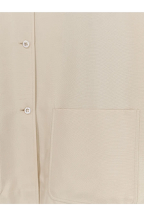 The row women’s lucetta silk shirt white beige button-up with subtle texture and white buttons front view