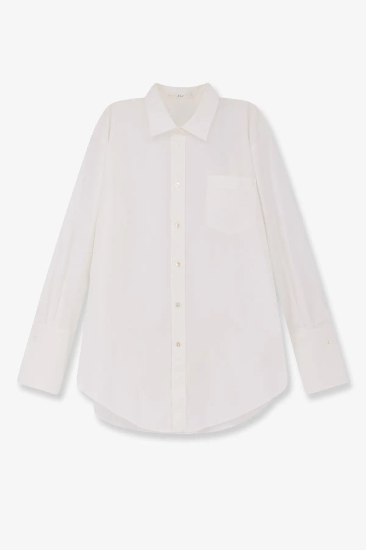 The row women’s ment cotton popeline shirt white is a minimalist white button-down with classic collar and chest pocket
