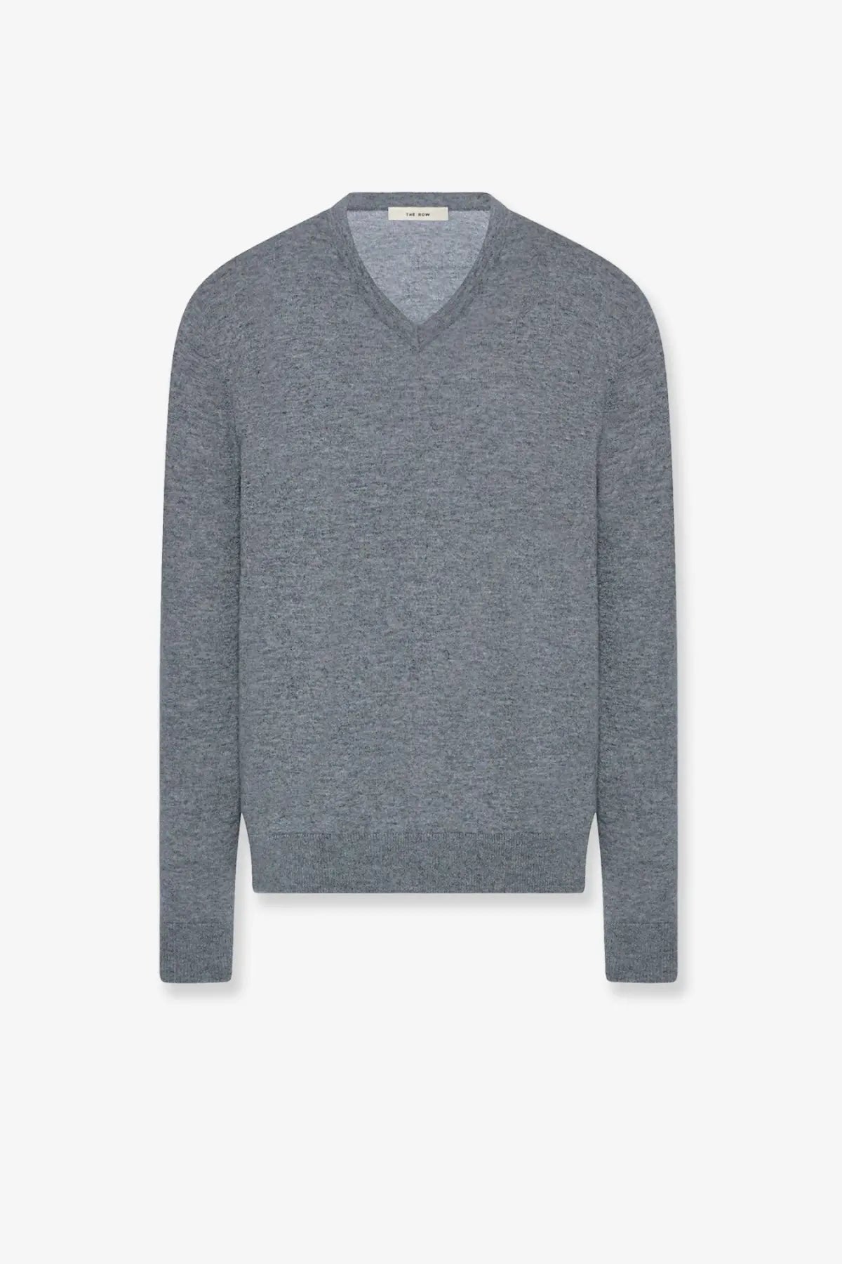 The row womens nian cashmere sweater grey soft heathered v neck with fine knit texture and ribbed cuffs