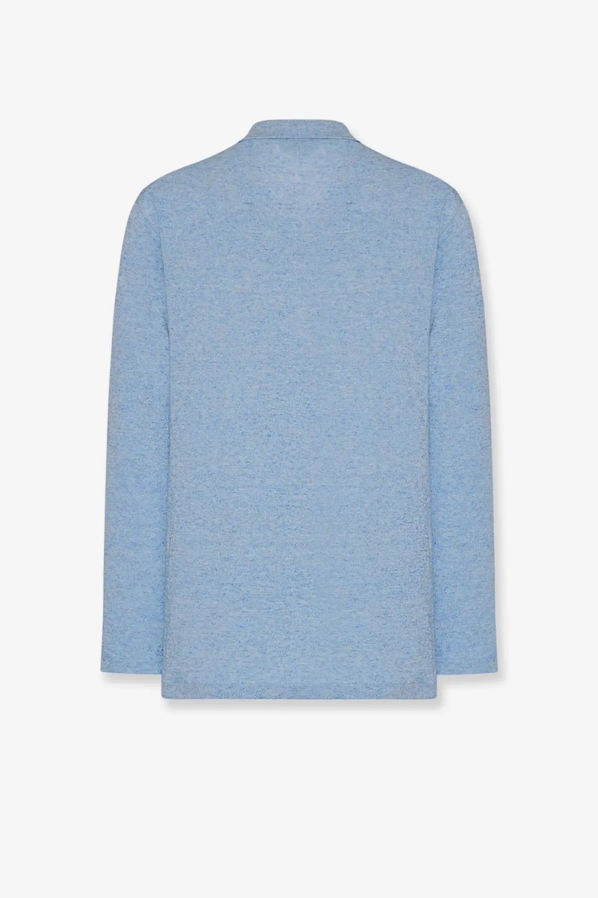 The row women’s niosa light blue heathered long-sleeved cotton and linen polo with a classic collar