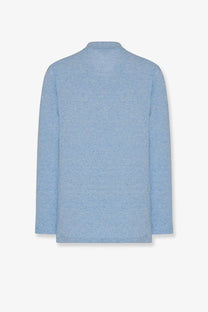 The row women’s niosa light blue heathered long-sleeved cotton and linen polo with a classic collar