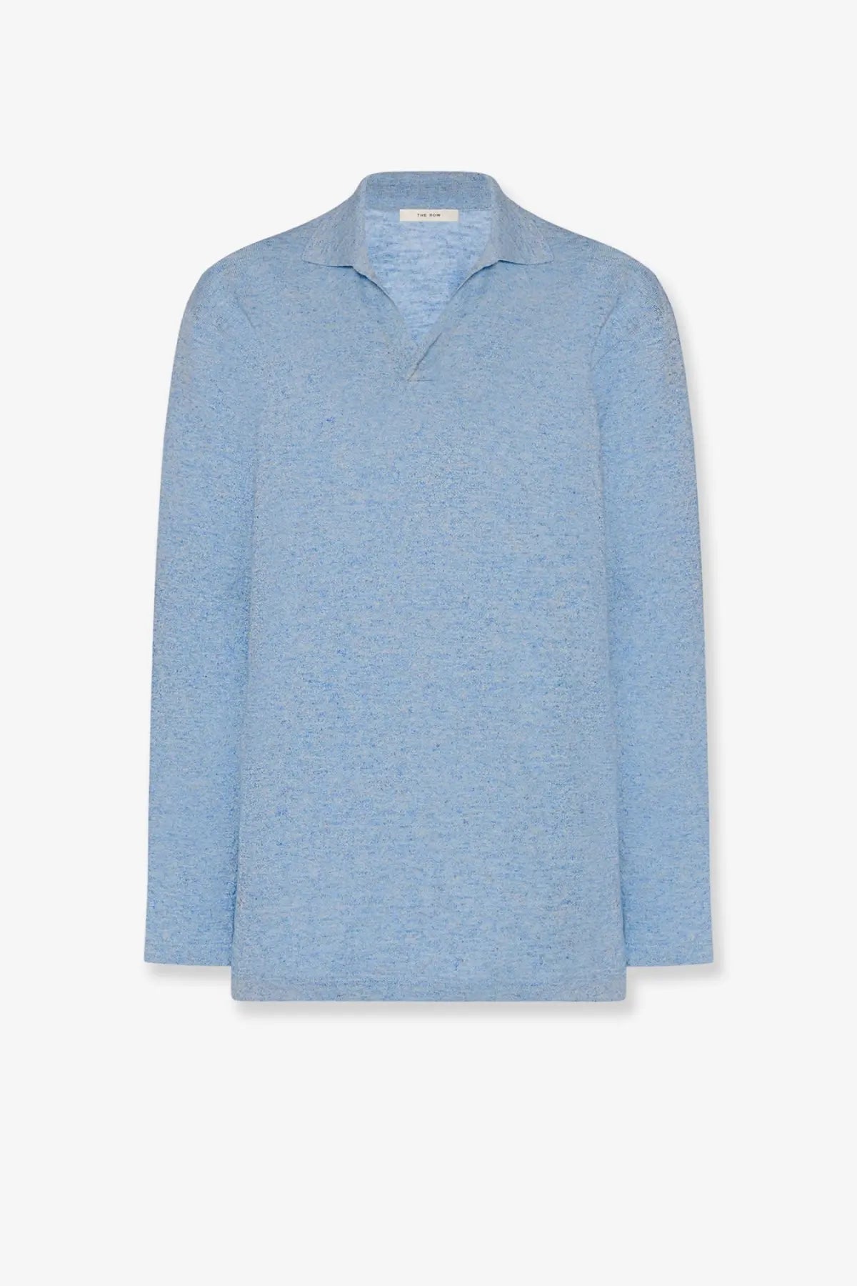 The Row women’s Niosa light blue long-sleeved polo shirt with subtle pattern made of cotton and linen