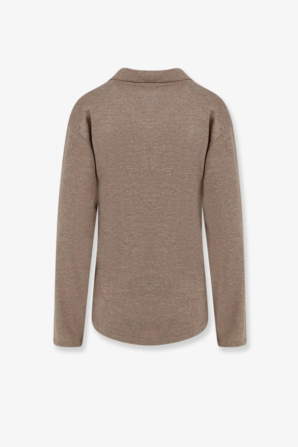 The row women’s Niosa polo shirt in beige cotton and linen features a subtle textured knit and long sleeves