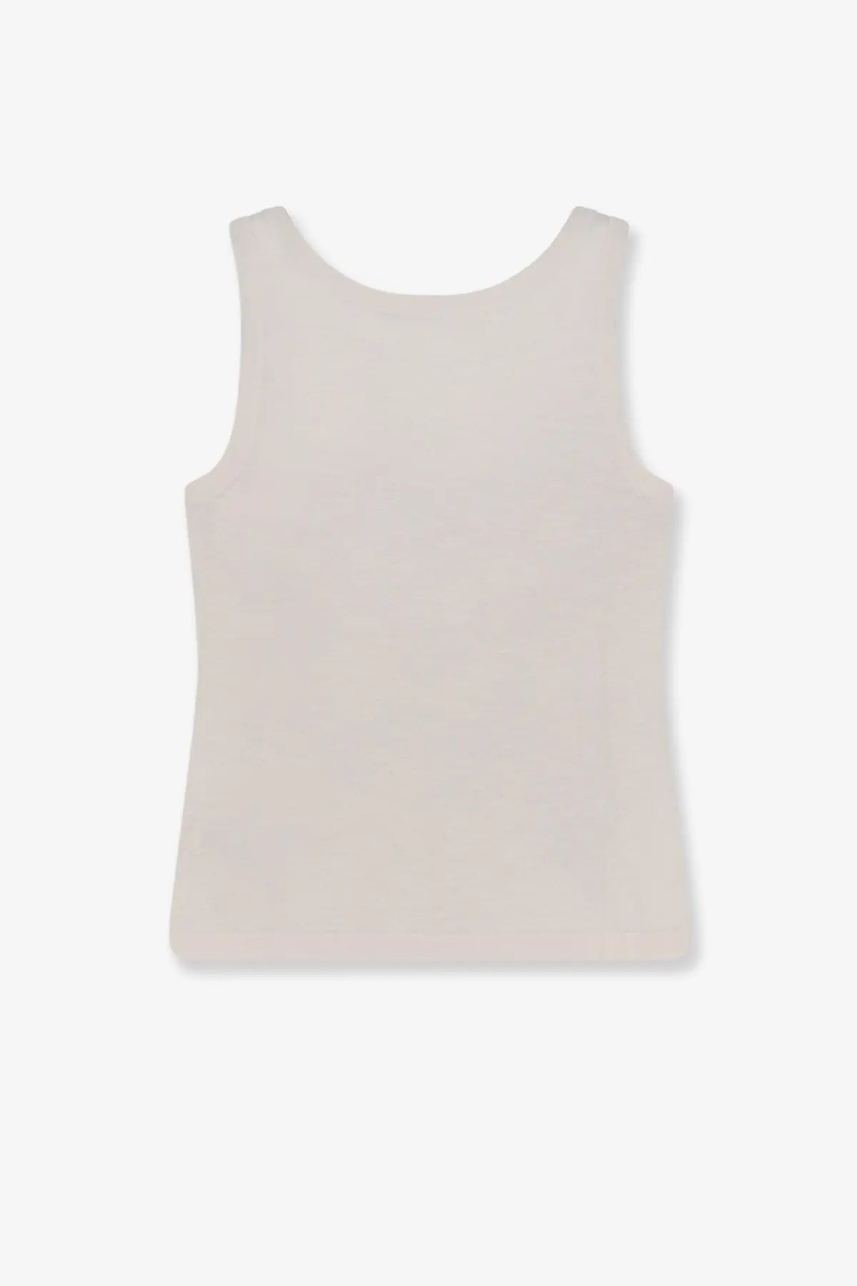 The row womens nobue tank top in off white cotton and linen blend features a smooth fitted silhouette and rounded neckline