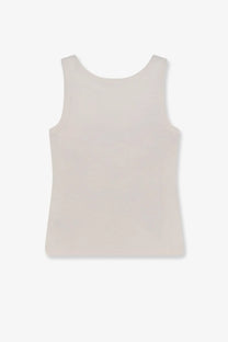 The row womens nobue tank top in off white cotton and linen blend features a smooth fitted silhouette and rounded neckline