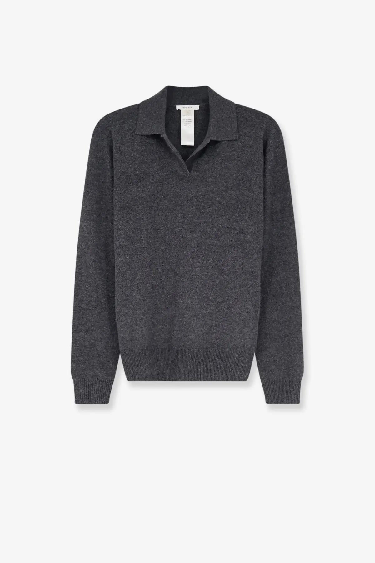 The row women’s oashi cashmere top sweater in dark gray knit with ribbed cuffs and hem