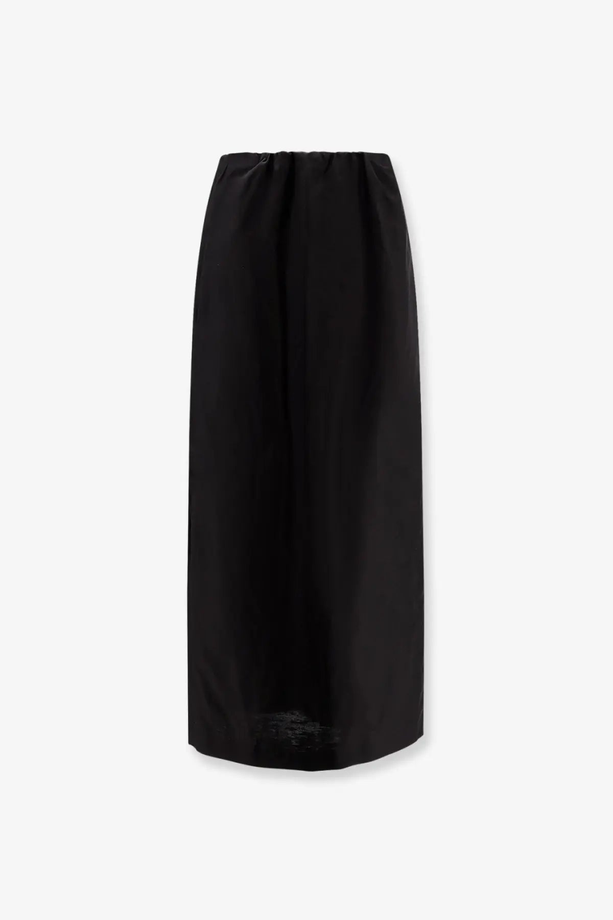 The row women’s saul black satin midi skirt with gathered waistband and subtle distressing at the hem
