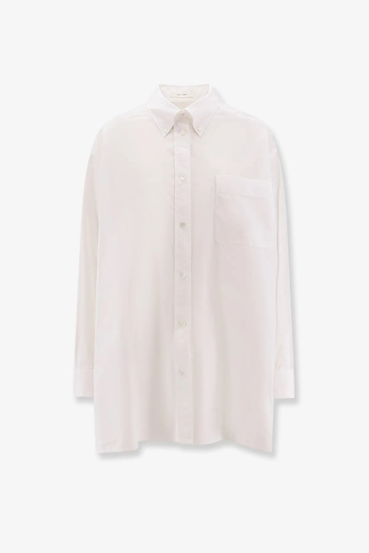 The row women’s victoria cotton shirt white is a minimalist white button-down with relaxed fit and subtle texture