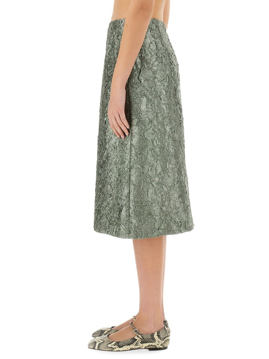 Dries Van Noten Women's Ruched Satin Midi Skirt Green Dries Van Noten