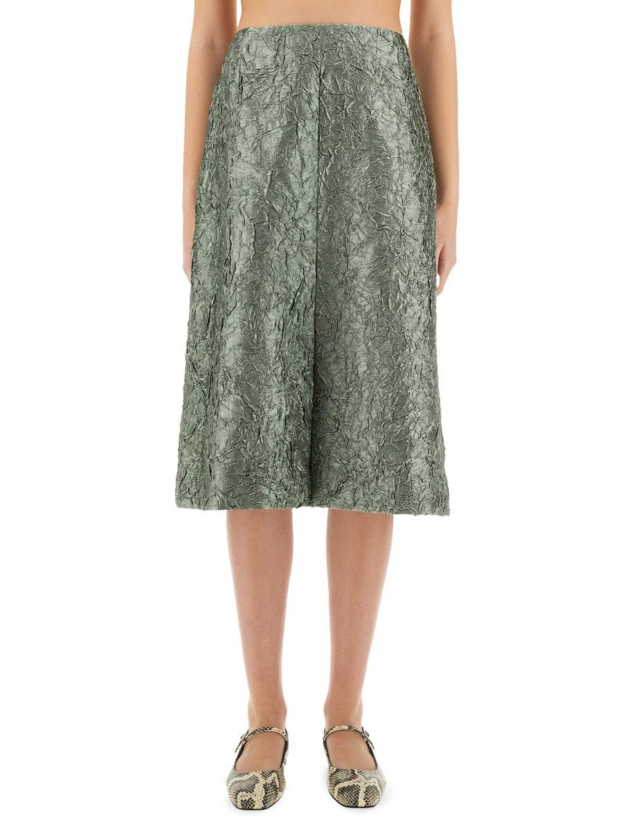 Dries Van Noten Women's Ruched Satin Midi Skirt Green Dries Van Noten