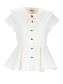 Ganni Women's Ruffle Shirt White