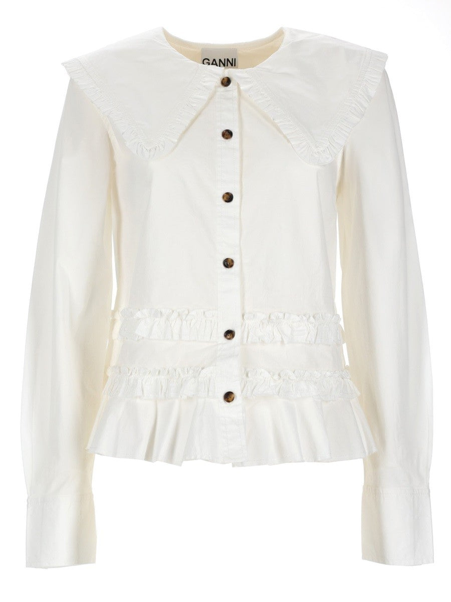 Ganni Women's Ruffle Shirt White