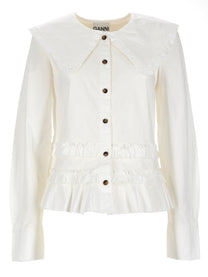 Ganni Women's Ruffle Shirt White