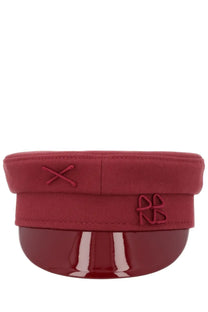 Ruslan Baginskiy women’s cappello baker boy red fabric cap with glossy red plastic brim and embroidered logo