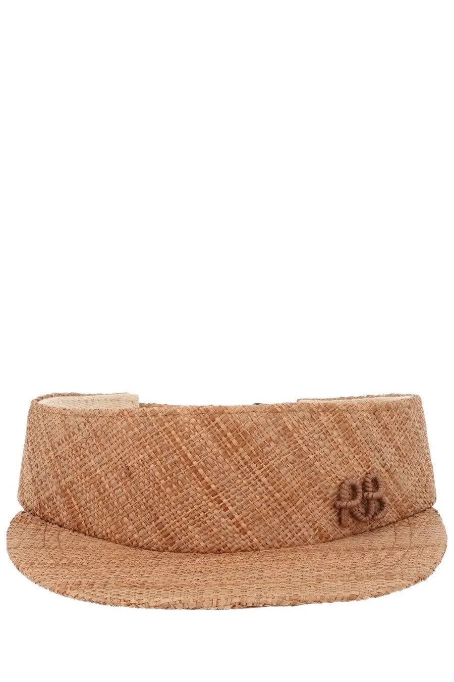 Tan woven straw visor with subtle embroidered logo on the side ruslan baginskiy women’s visiera in paglia beige